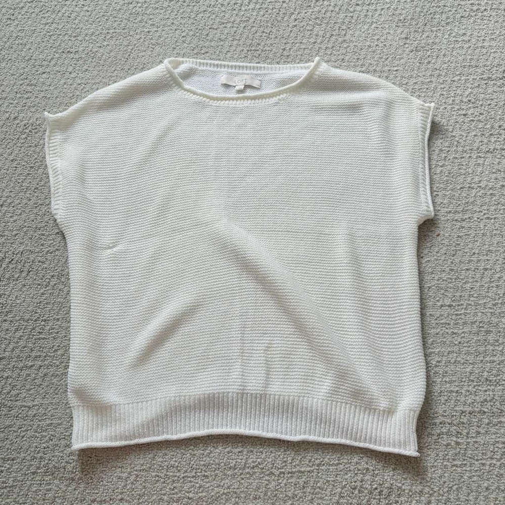 Ann Taylor LOFT Womens Top Cream White Sleeveless Knit Shirt Ribbed Size Large